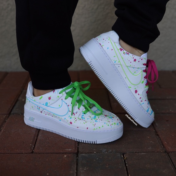 Nike Air Force 1 Sage Low Pink Green Blue White Custom Painted Shoes NWT - Picture 5 of 11